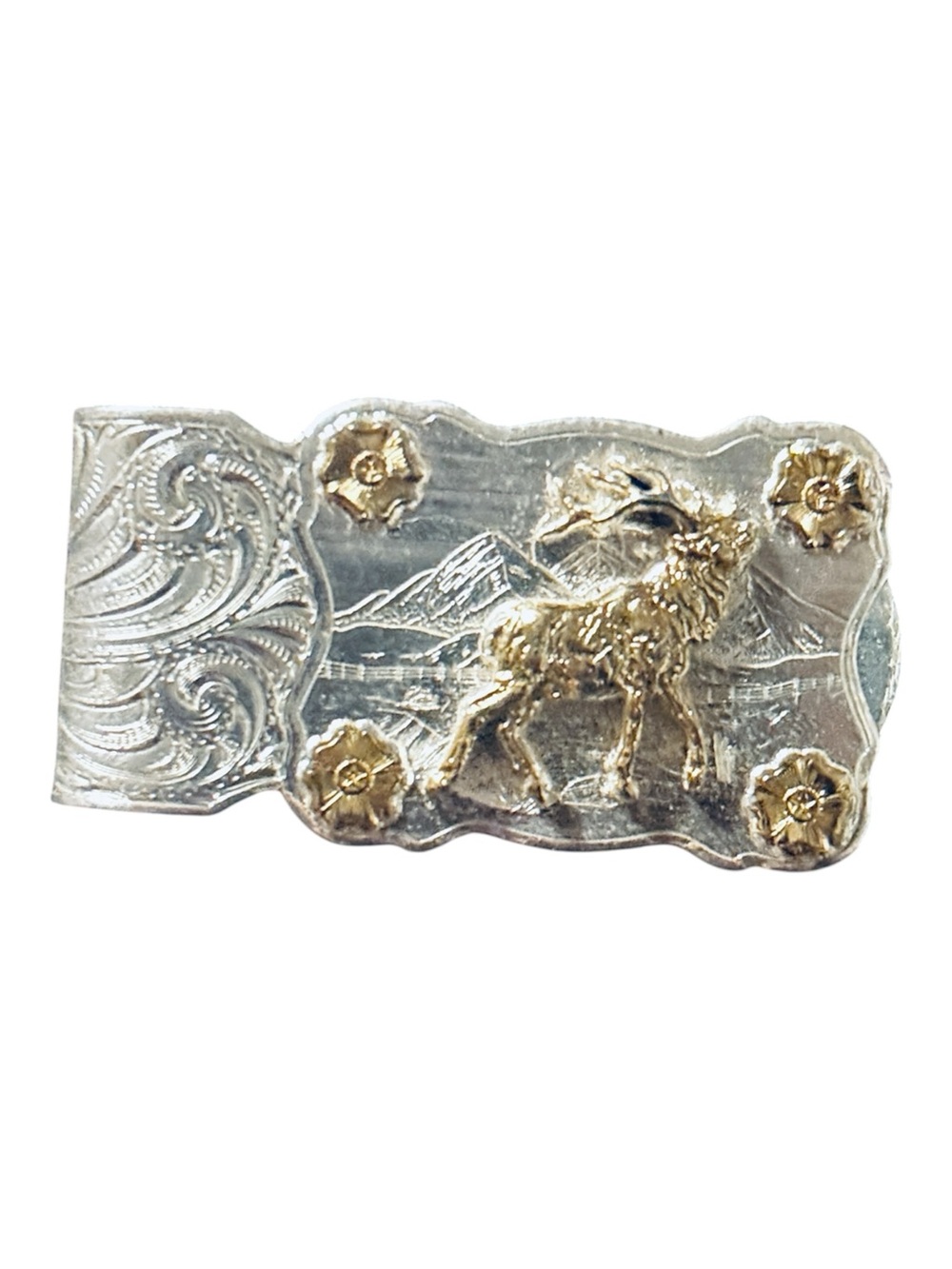 Vintage 800 Silver Elk Money Clip Engraved Floral Western Cowboy Style